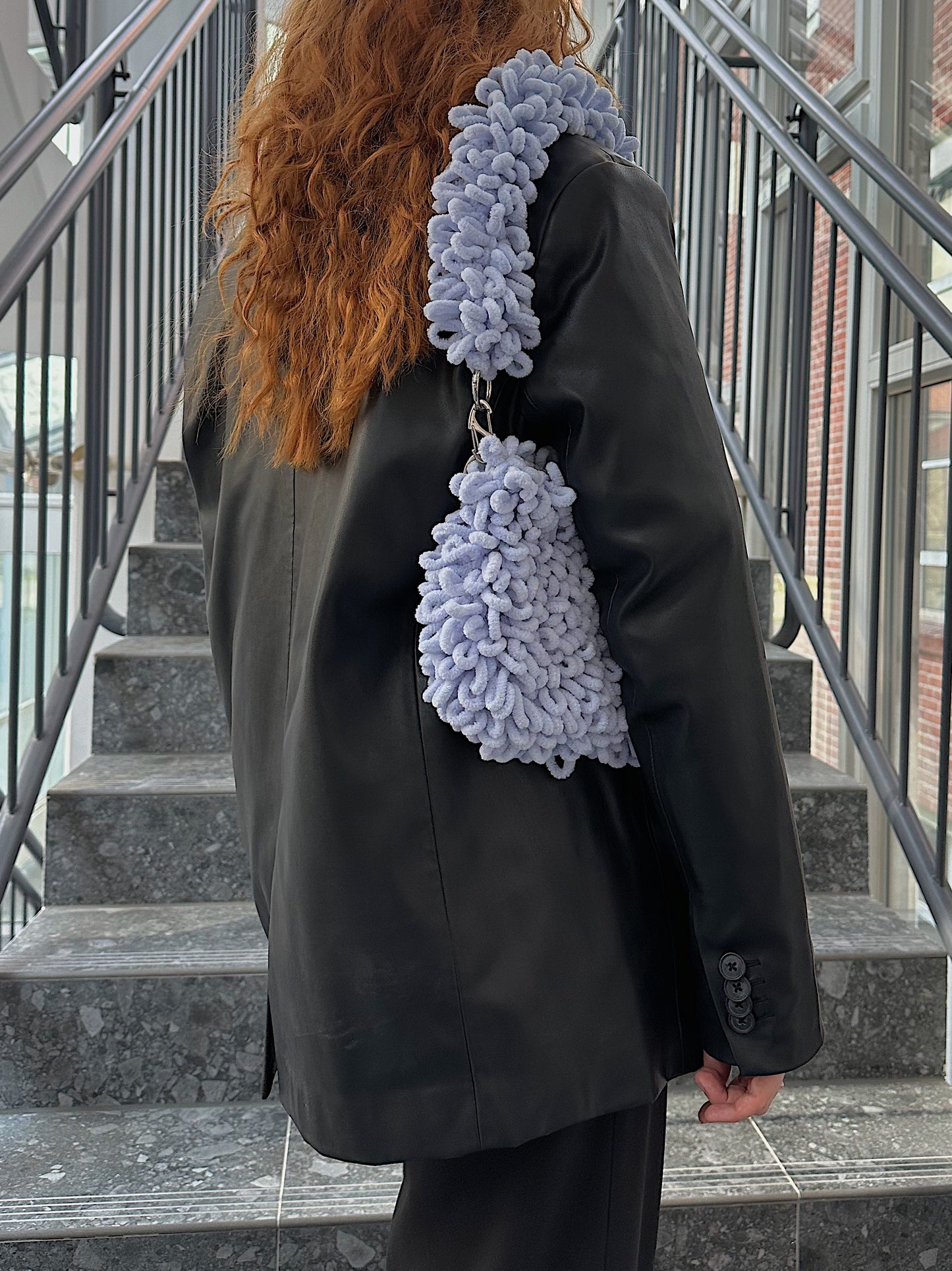 Curlz Bag Ice Blue - Small - Handmade Crochet Bag with Snap Link